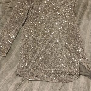 SHEIN Silver Sequin Prom Dress